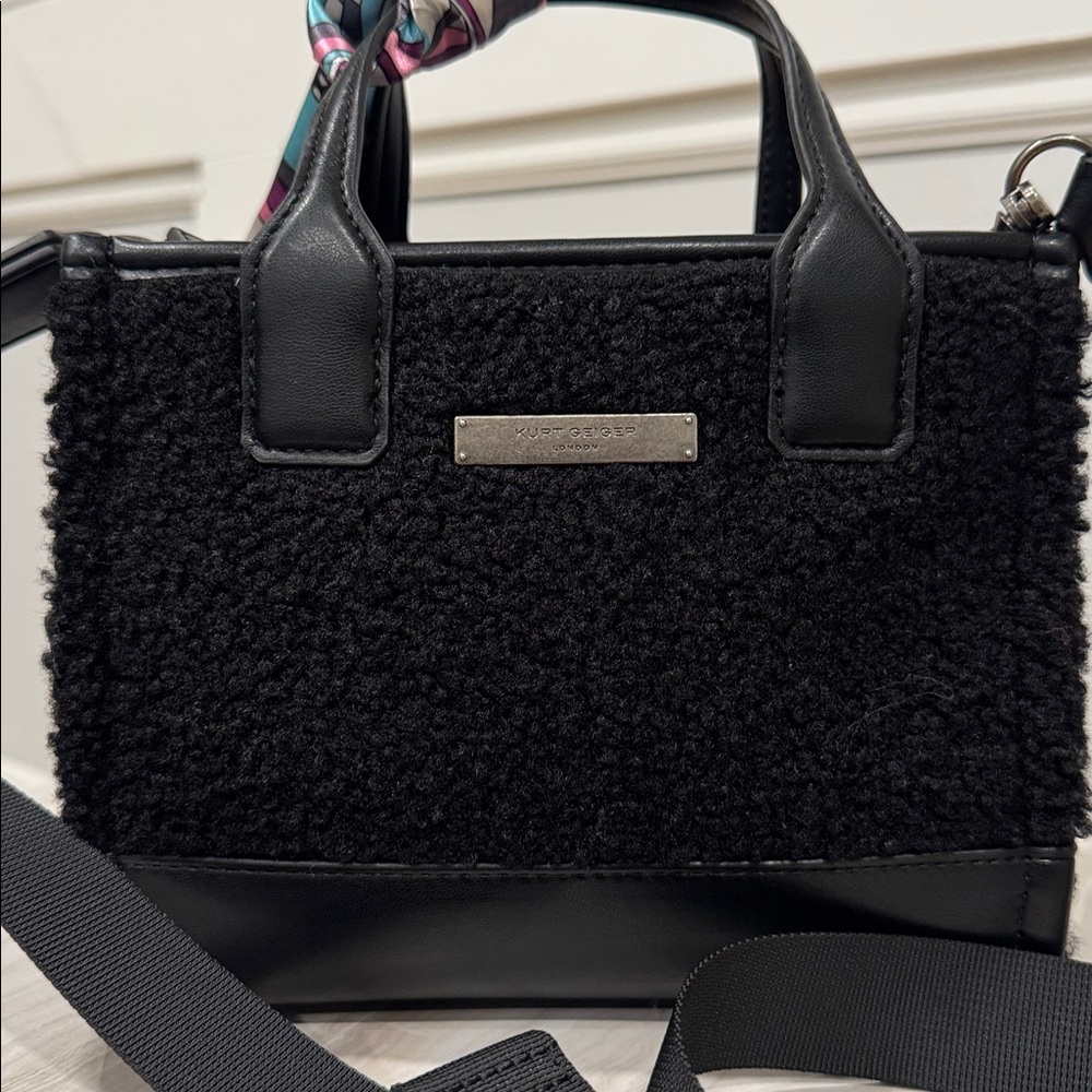 Kurt Geiger Bag Faux Shearling Surrey Black Mini Tote Crossbody - Picture 5 of 17